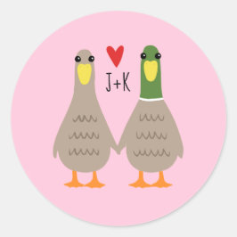 Pegatina Redonda Personalizados de los Ducks de Amor Iniciales Pega