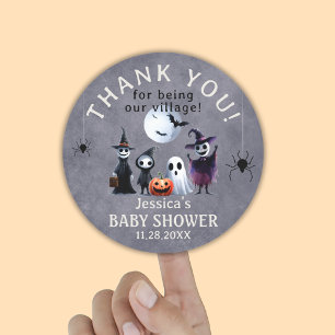 Pegatina Redonda Personalizados Monsters Halloween Baby Shower Grac
