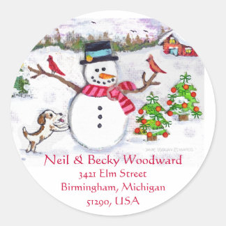 Pegatina Redonda Personalizados Navidades Snowman se dirigen a Pega