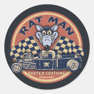 Pegatina Redonda Personalizados Rat Man Rusts