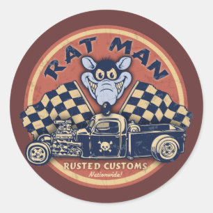 Pegatina Redonda Personalizados Rat Man Rusts