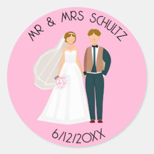 Pegatina Redonda Personalizados Sr y Sra Novia y Novio
