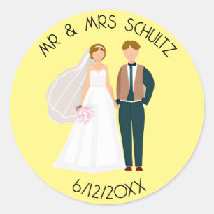 Pegatina Redonda Personalizados Sr y Sra Novia y Novio Verde Azulad