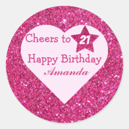 Pegatina Redonda Personalizados vitorean el feliz cumpleaños de 21