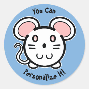 Pegatina Redonda PERSONALIZAR A Un Mousie Blanco Cute