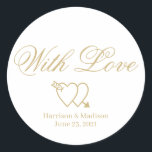 Pegatina Redonda personalizar Boda de texto regalo pegatinas de eti<br><div class="desc">texto personalizar,  nombre Boda regalo pegatinas de etiqueta con amor dos corazones</div>