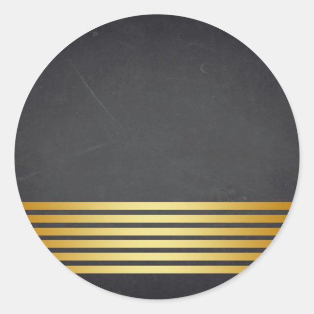 Pegatina Redonda Personalizar de rayas de oro de Chalkboard en blan (Anverso)