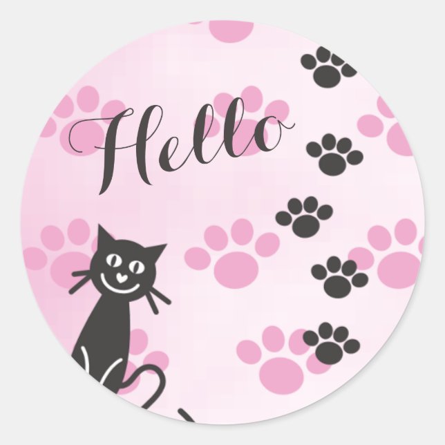 Pegatina Redonda Personalizar de texto Cat © Pink Black Paw Impresi (Anverso)