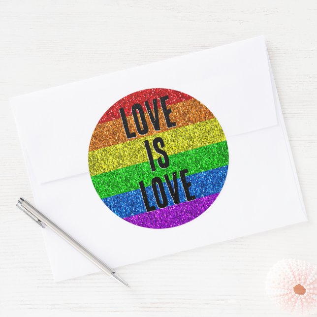 Pegatina Redonda PERSONALIZAR de texto de la bandera LGBT vibrante  (Sobre)