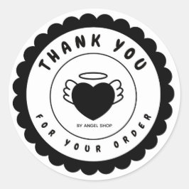 Pegatina Redonda Personalizar del círculo del ángel del corazón neg