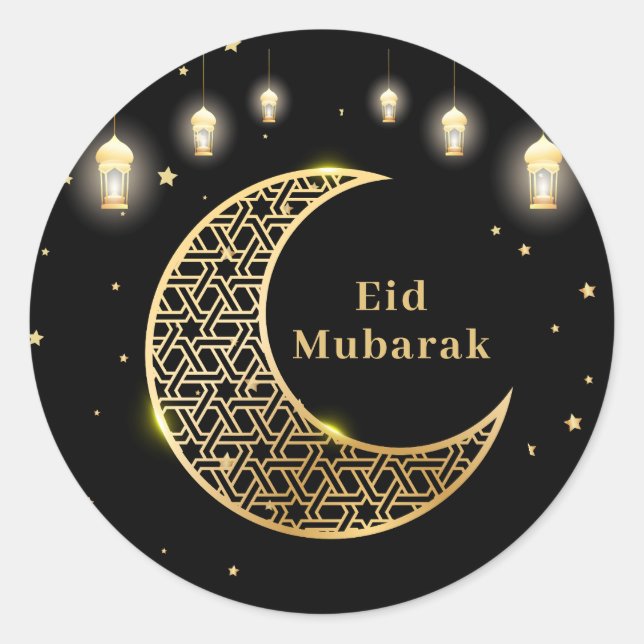 Pegatina Redonda Personalizar Eid Mubarak / Ramadan Kareem Gold (Anverso)