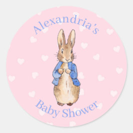 Pegatina Redonda Personalizar el Baby Shower de Peter the rabbit