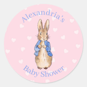 Pegatina Redonda Personalizar el Baby Shower de Peter the rabbit