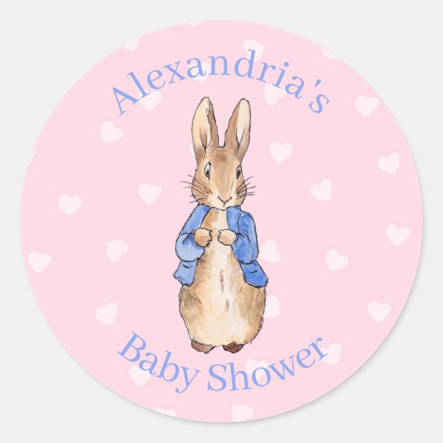 Pegatina Redonda Personalizar el Baby Shower de Peter the rabbit (Anverso)