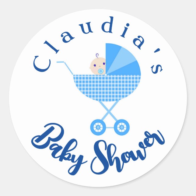 Pegatina Redonda Personalizar el Baby Shower Favor de la Carriage a (Anverso)