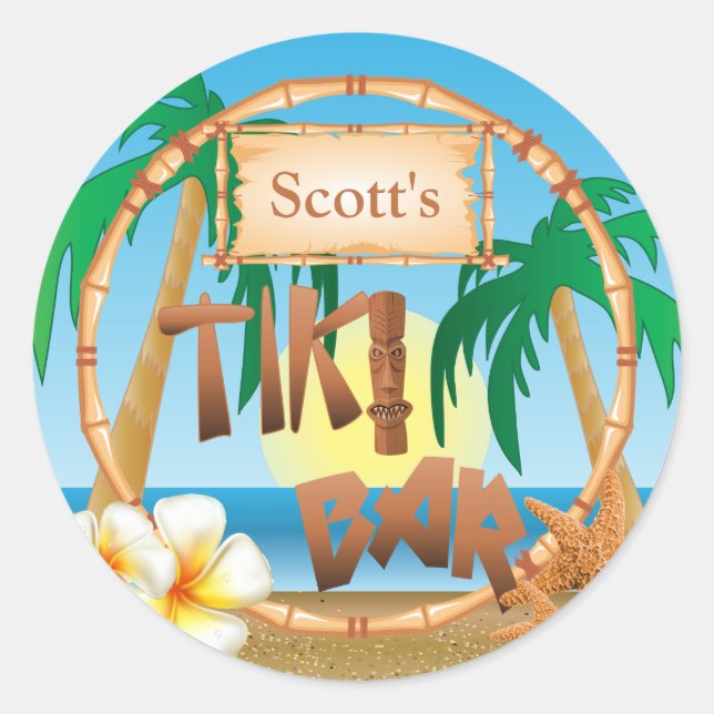 Pegatina Redonda Personalizar el diseño de la barra Tiki (Anverso)