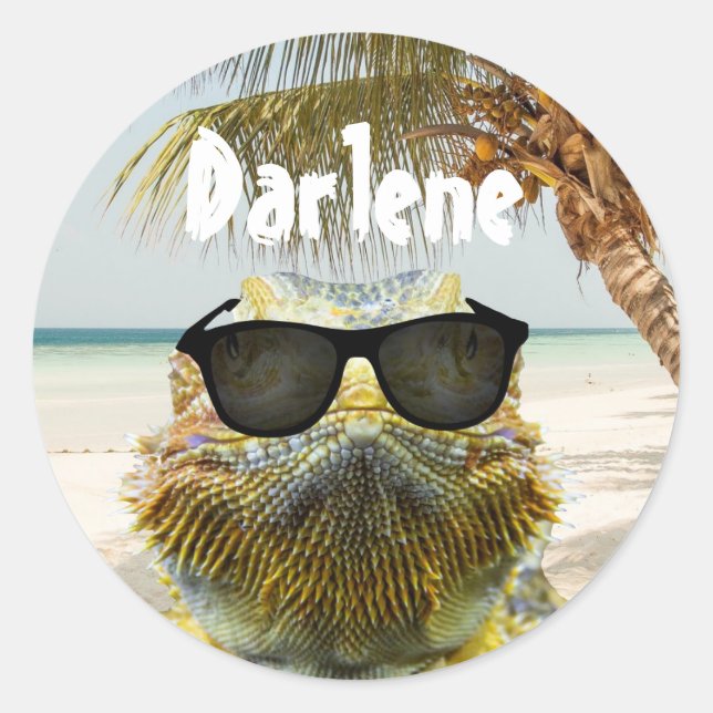 Pegatina Redonda Personalizar el divertido de la playa de verano (Anverso)