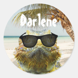 Pegatina Redonda Personalizar el divertido de la playa de verano