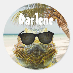 Pegatina Redonda Personalizar el divertido de la playa de verano