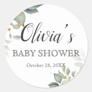 Pegatina Redonda Personalizar Elegante Verdor Moderno Baby Shower R