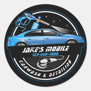 Pegatina Redonda Personalizar lavado de auto móvil detailing azul n