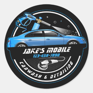 Pegatina Redonda Personalizar lavado de auto móvil detailing azul n