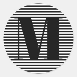 Pegatina Redonda Personalizar monograma franjas blancas iniciales