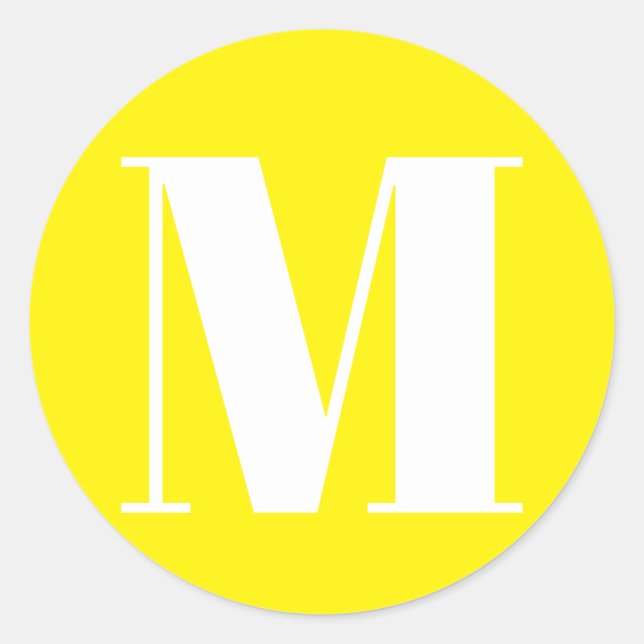 Pegatina Redonda Personalizar monograma número inicial amarillo bla (Anverso)