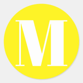 Pegatina Redonda Personalizar monograma número inicial amarillo bla