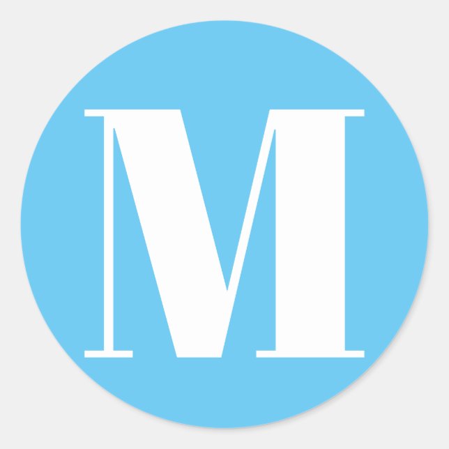 Pegatina Redonda Personalizar monograma número inicial azul claro b (Anverso)