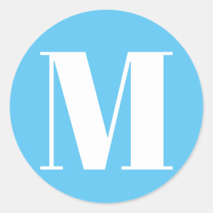 Pegatina Redonda Personalizar monograma número inicial azul claro b