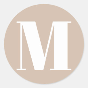 Pegatina Redonda Personalizar monograma número inicial beige color