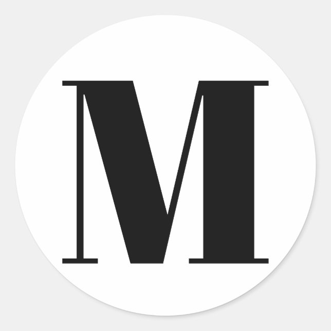 Pegatina Redonda Personalizar monograma número inicial blanco negro (Anverso)
