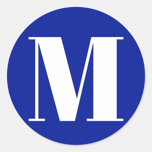 Pegatina Redonda Personalizar monograma número inicial cobalto azul (Anverso)