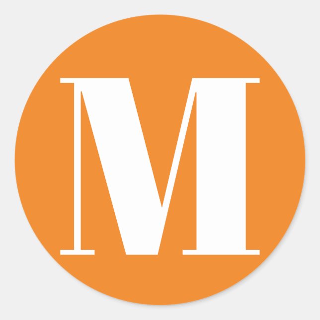 Pegatina Redonda Personalizar monograma número inicial naranja blan (Anverso)