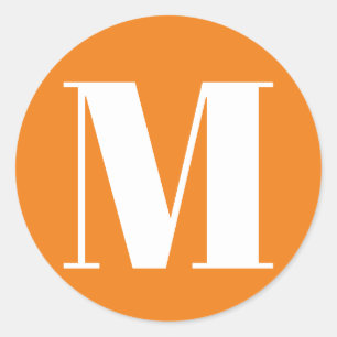 Pegatina Redonda Personalizar monograma número inicial naranja blan