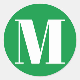 Pegatina Redonda Personalizar monograma número inicial verde blanc