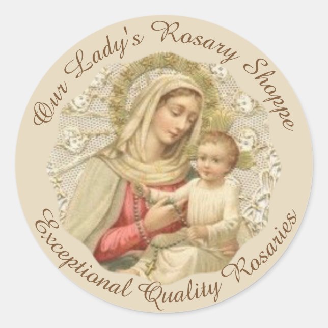 Pegatina Redonda PERSONALIZAR Nuestra Señora del Niño Rosario Jesús (Anverso)