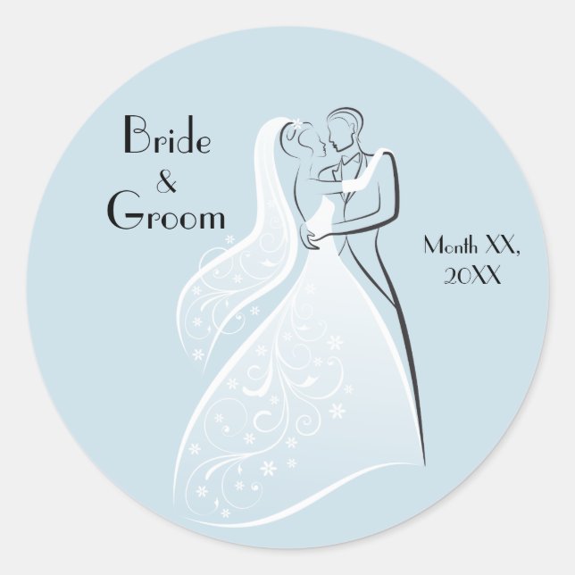 Pegatina Redonda Personalizar Producto Boda Retro Azul (Anverso)