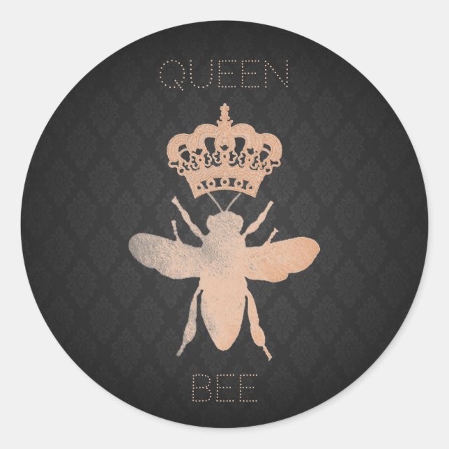 Pegatina Redonda Personalizar QUEEN BEE Damask Rosa Pegatinas de re (Anverso)