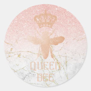 Pegatina Redonda Personalizar QUEEN BEE Rosa Pegatinas Purpurinas d