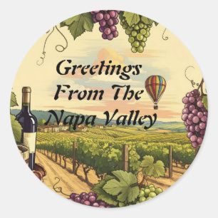 Pegatina Redonda Personalizar saludos desde el valle de Napa