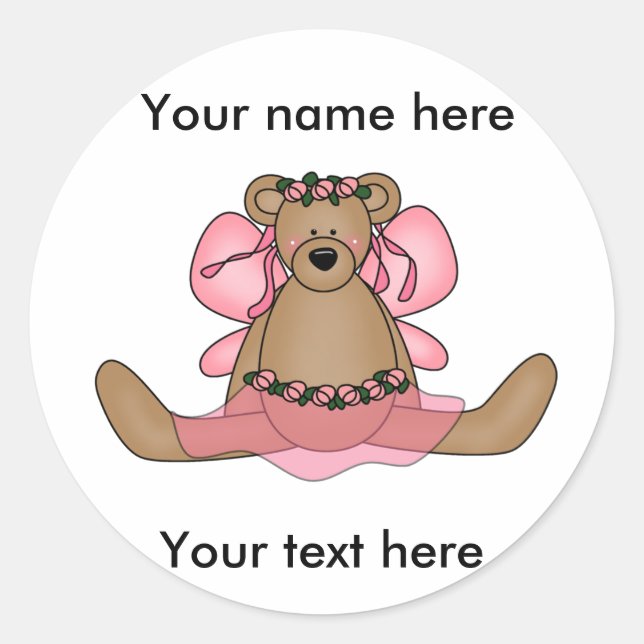 Pegatina Redonda Personalizar Yourself Ballerina Bear (Anverso)