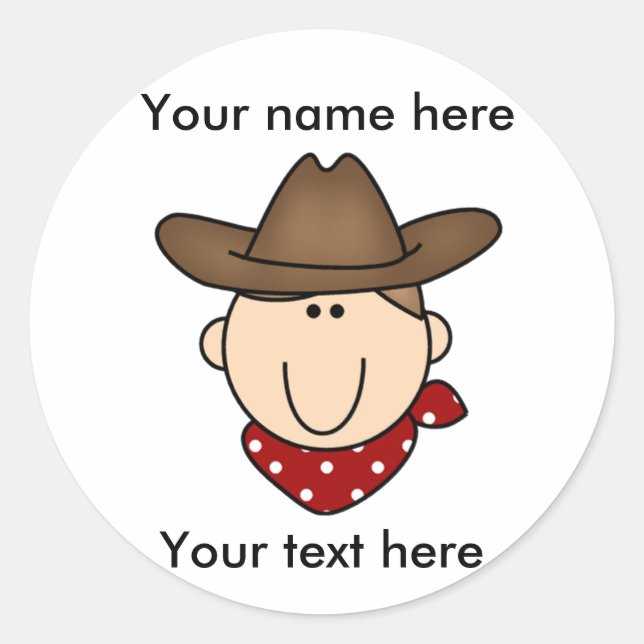 Pegatina Redonda Personalizar Yourself Brown Cowboy (Anverso)