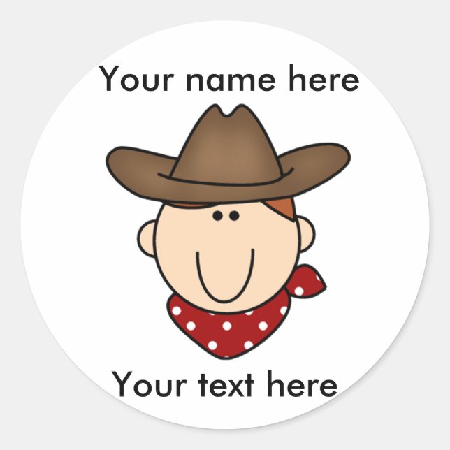 Pegatina Redonda Personalizar Yourself Cowboy (Anverso)