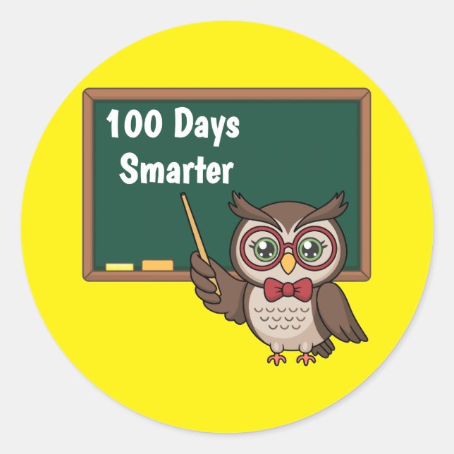 Pegatina Redonda Personalized 100 Days Smarter Owl and Chalkboard (Anverso)