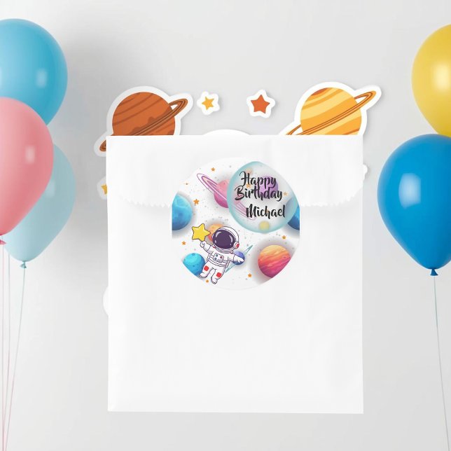 Pegatina Redonda Personalized Astronaut & Planets Party Stickers (Subido por el creador)