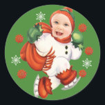 Pegatina Redonda Personalized Baby Face Photo Chubby Santa<br><div class="desc">Your sweetest cute baby Santa is on the way to wishing you a Merry Christmas. Simply replace the template picture with your baby/kid's very tightly cropped face photo,  adjust to fit,  and done!</div>
