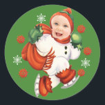 Pegatina Redonda Personalized Baby Face Photo Chubby Santa<br><div class="desc">Your sweetest cute baby Santa is on the way to wishing you a Merry Christmas. Simply replace the template picture with your baby/kid's very tightly cropped face photo,  adjust to fit,  and done!</div>