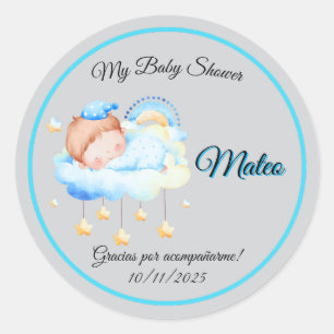 Pegatina Redonda Personalized Baby Shower Stickers Boy 